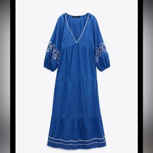 Zara Maxi Blue dress with embroidery